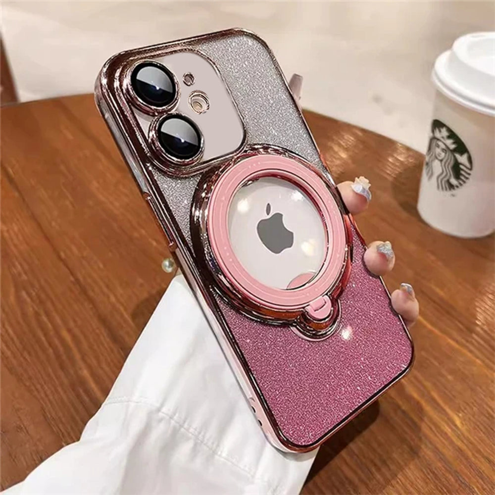 LuxuryKase LK150 Glitter Magnetic Bracket Stand Mag-Safe Wireless Chargeing Case For iPhone 11 12 13 14 15 Pro Plus Max