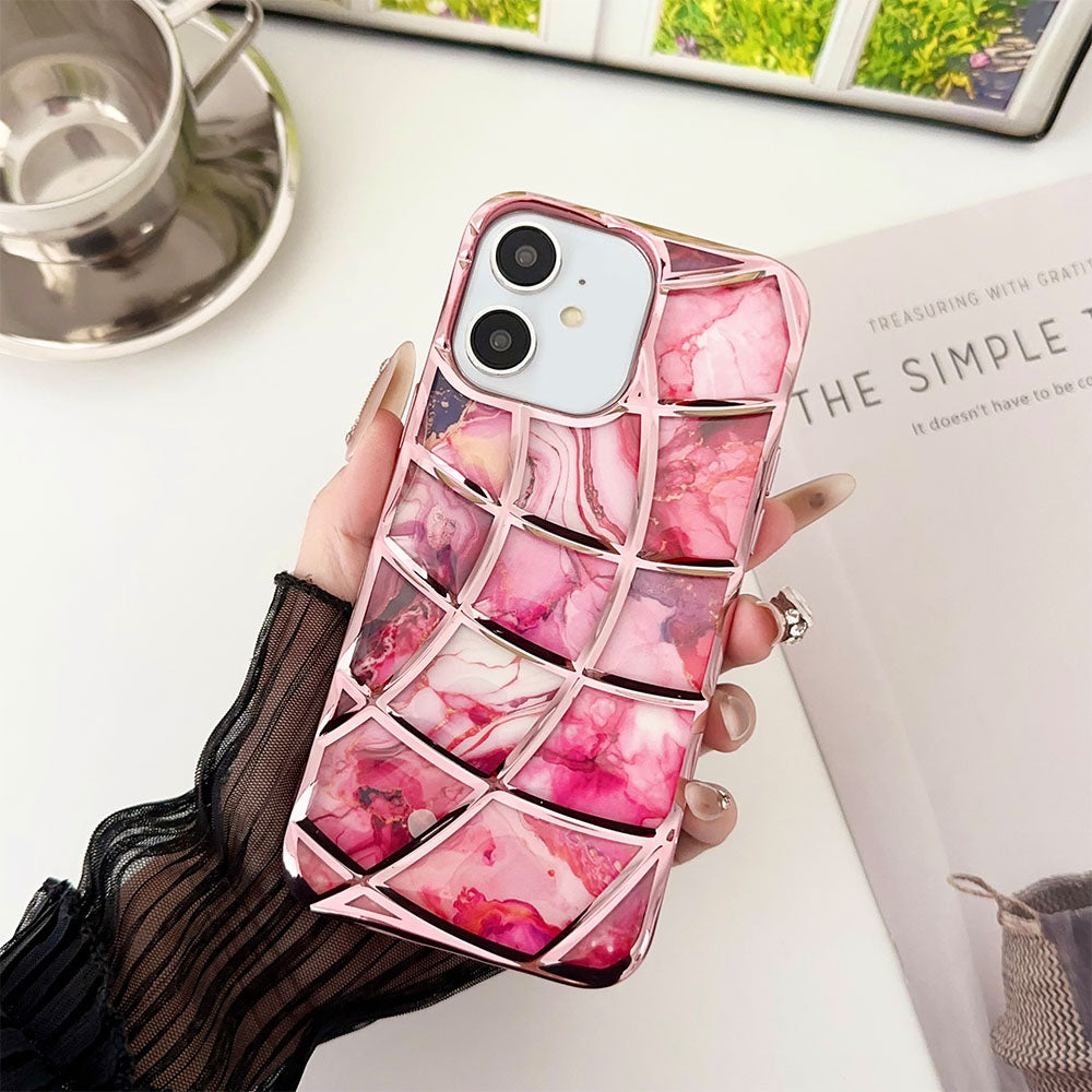 LuxuryKase LK145 Electroplated Marble Look Soft Shell Case For iPhone 11 12 13 14 15 Plus Pro Max