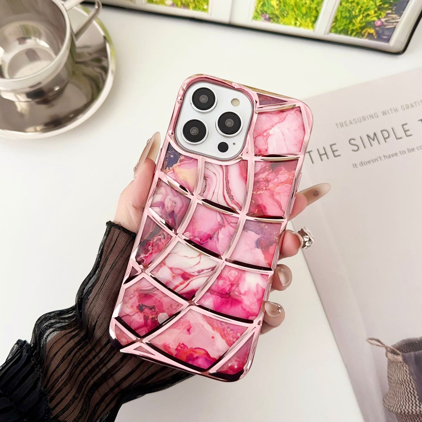 LuxuryKase LK145 Electroplated Marble Look Soft Shell Case For iPhone 11 12 13 14 15 Plus Pro Max