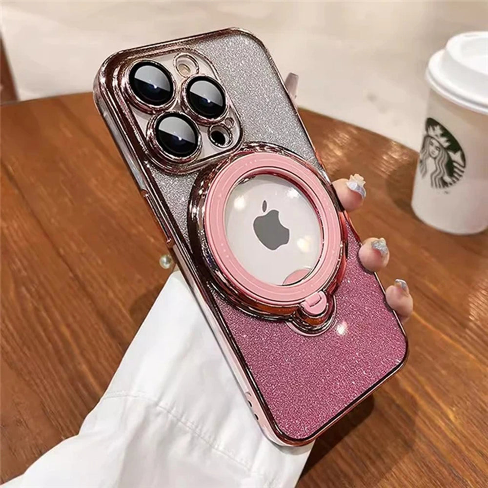 LuxuryKase LK150 Glitter Magnetic Bracket Stand Mag-Safe Wireless Chargeing Case For iPhone 11 12 13 14 15 Pro Plus Max