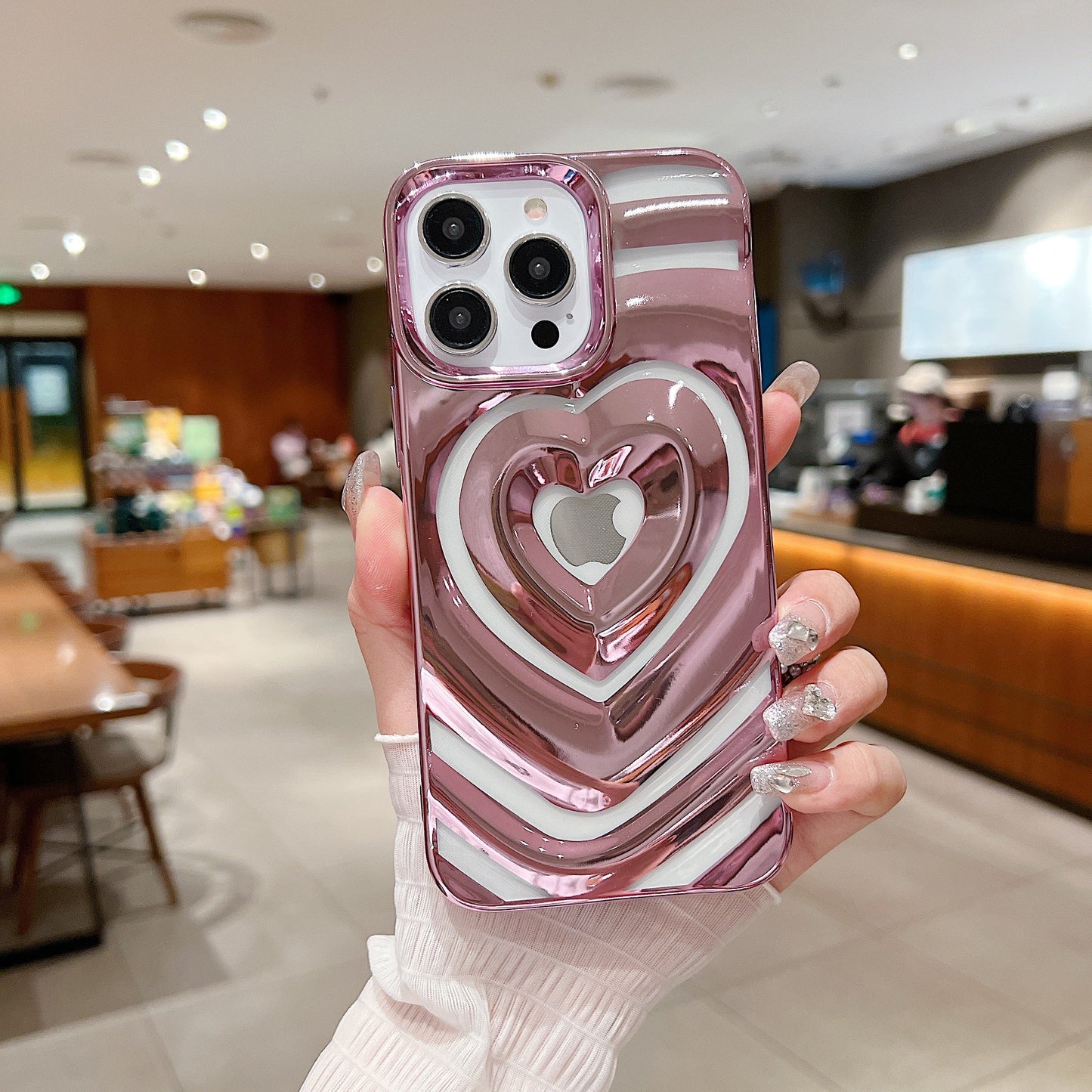 LuxuryKase LK159 Love Heart Plated Hollow Case Cover For iPhone