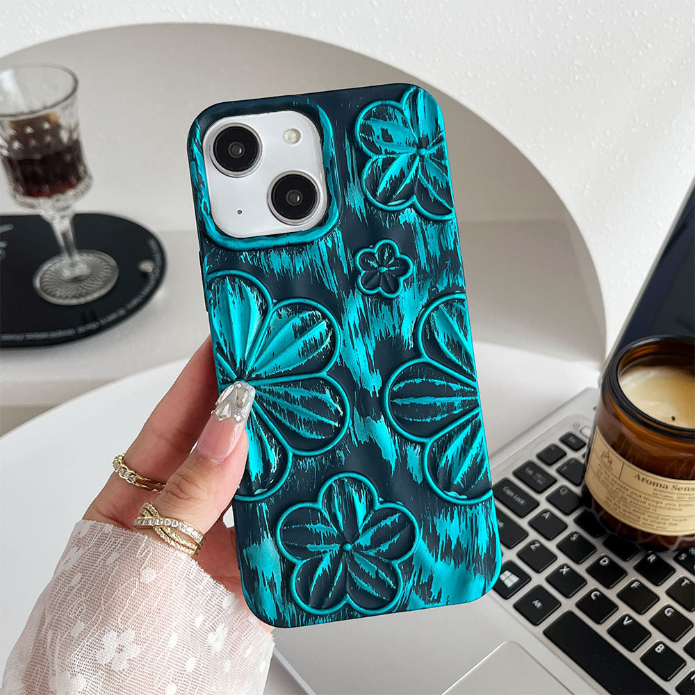 LuxuryKase LK138 Double Shaded 3D Flower Print Case For iPhone 15 Pro Plus Max