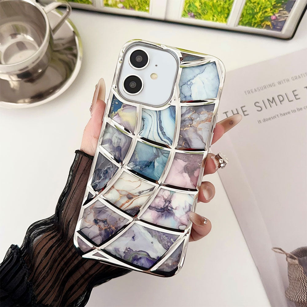 LuxuryKase LK145 Electroplated Marble Look Soft Shell Case For iPhone 11 12 13 14 15 Plus Pro Max