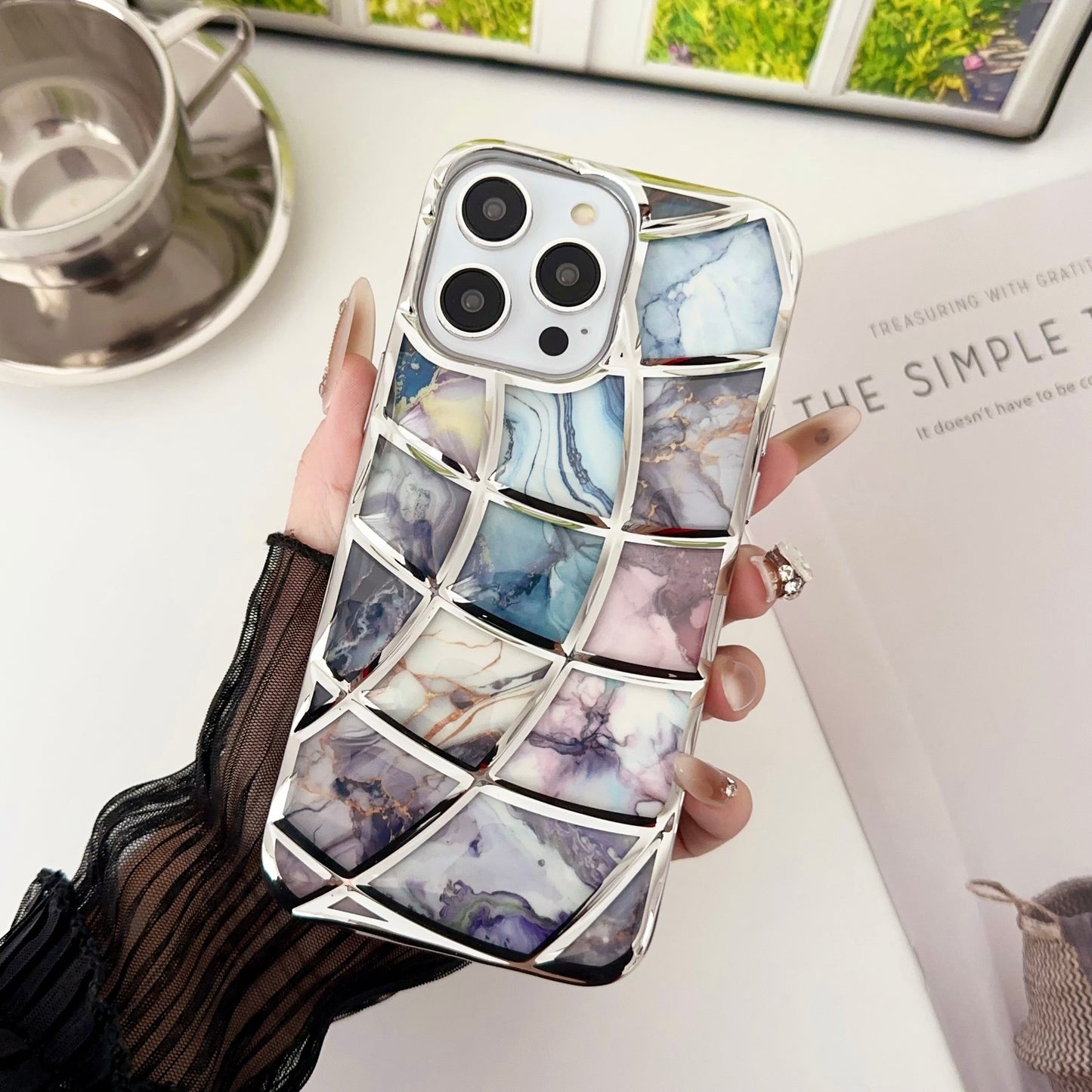 LuxuryKase LK145 Electroplated Marble Look Soft Shell Case For iPhone 11 12 13 14 15 Plus Pro Max