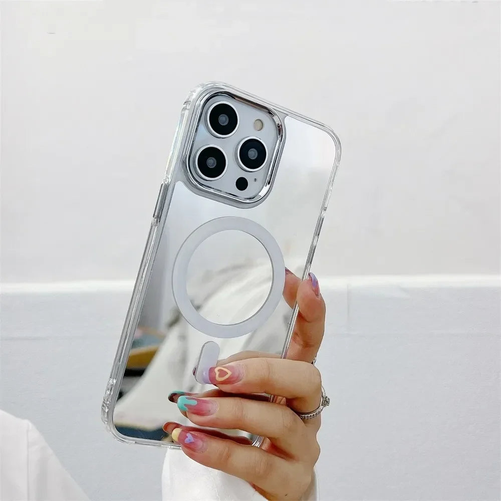 LK137 Makeup Mirror Magnetic Mag-Safe Wireless Charging Case For iPhone