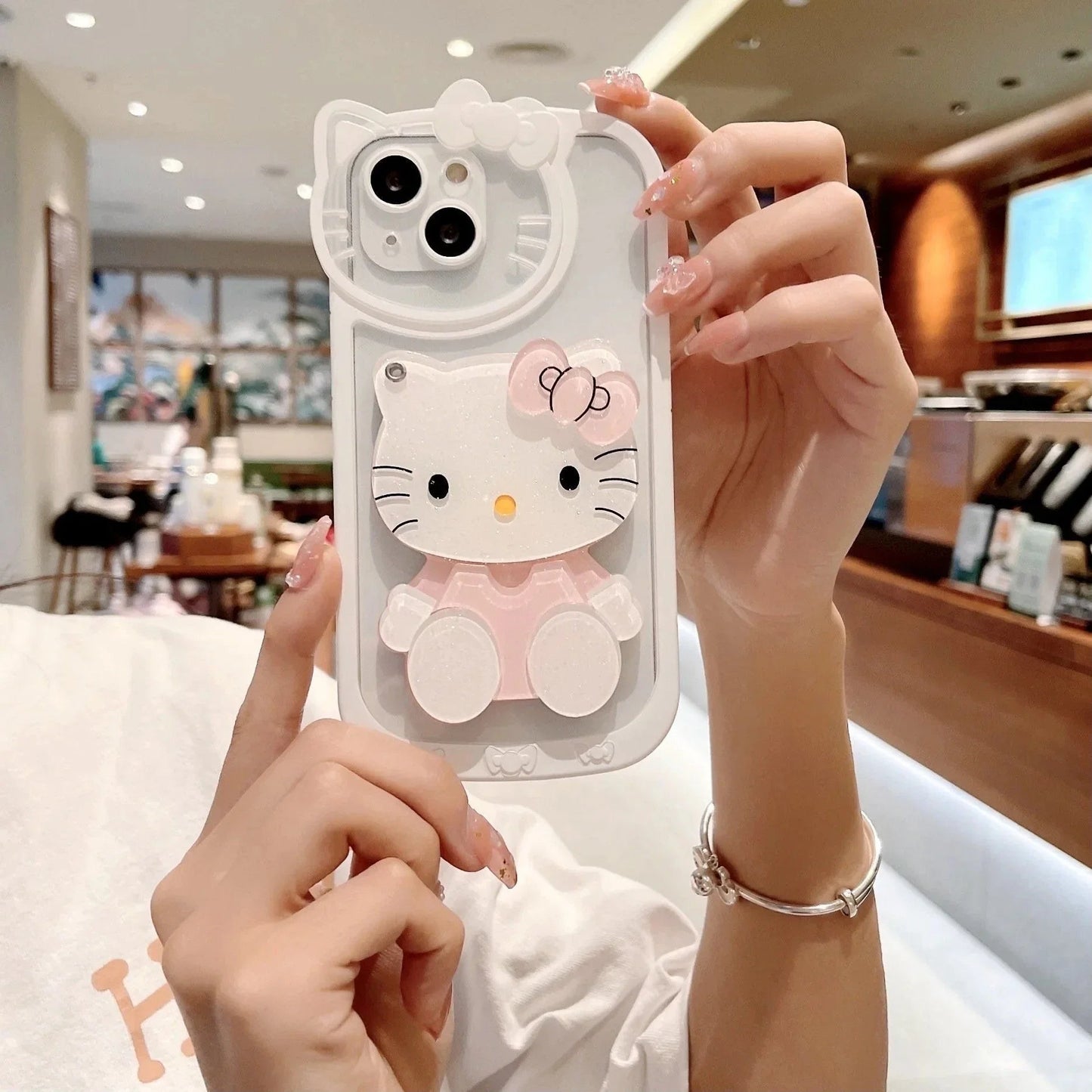 LuxuryKase LK163 Cute Kitty 3D Mirror Case Cover For iPhone 13 14 15 16 Plus Pro Max