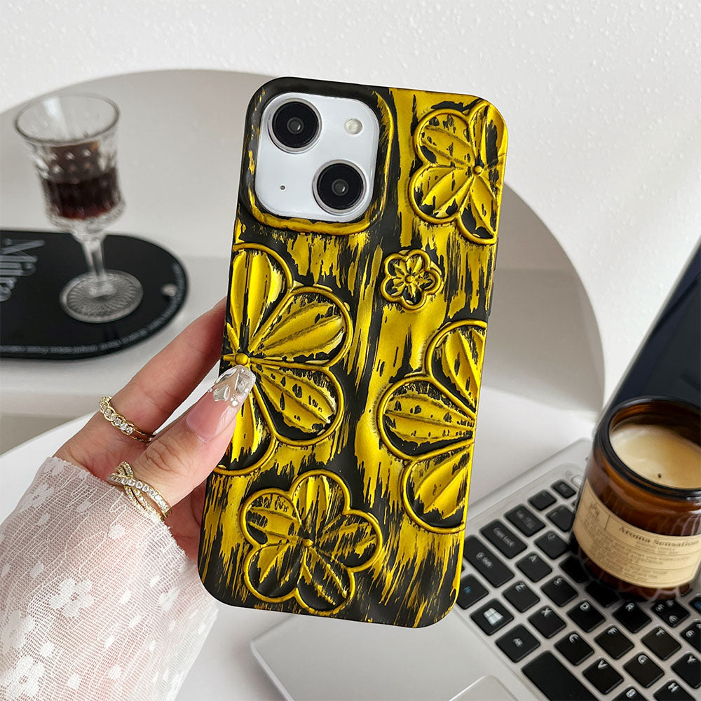 LuxuryKase LK138 Double Shaded 3D Flower Print Case For iPhone 15 Pro Plus Max