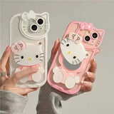 LuxuryKase LK163 Cute Kitty 3D Mirror Case Cover For iPhone 13 14 15 16 Plus Pro Max