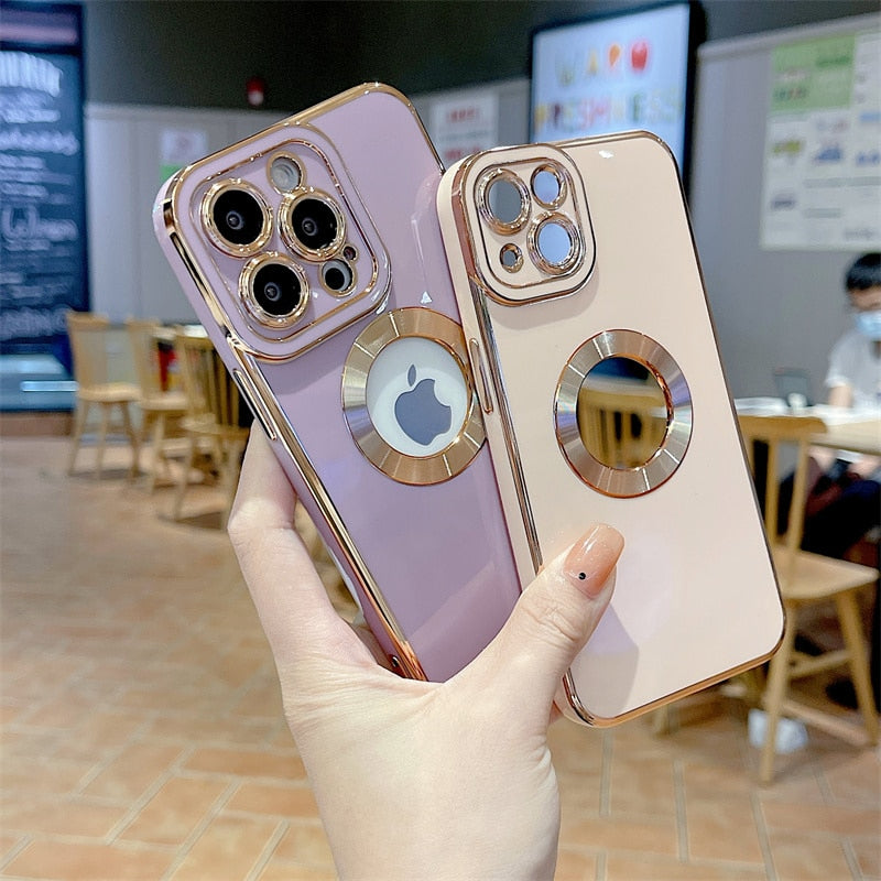 Luxury Gold Plated Logo Hole Phone Case For iPhone