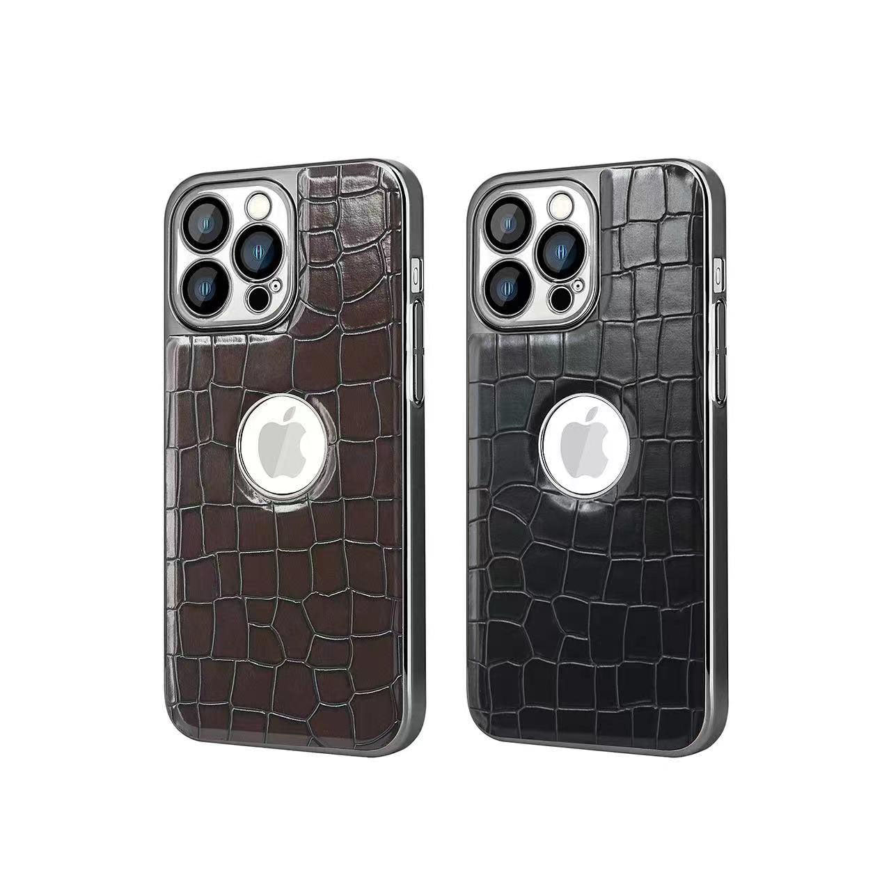 LuxuryKase LK104 Crocodile Grain Leather Camera Lens Protective Case for iPhone 11 12 13 14 15 Plus Pro Max