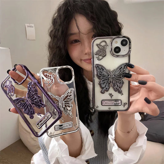 LuxuryKase LK113 Electroplate Solid Butterfly Holder Girl Case For iPhone