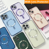 LuxuryKase Plating Magnetic Soft Cover with Camera Lens Protector, Compatible with Magsafe, Wireless Charging, and Magnetic Attachments For Iphone