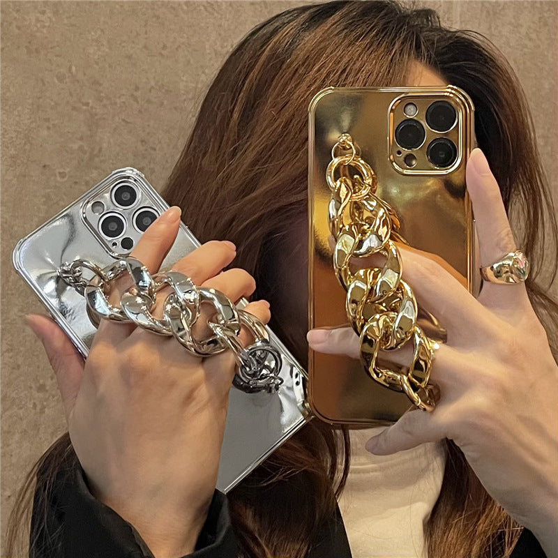 LuxuryKase Plating Mirror Metal Chain Bracelet Case For Iphone 11 12 13 14 Plus Mini Pro Max