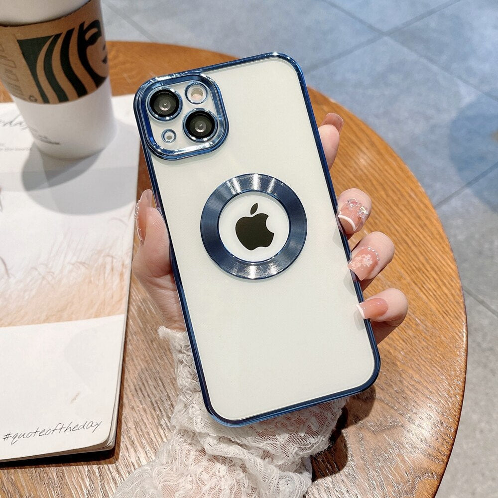 LuxuryKase Transparent Plating Hole Logo Case With Camera Protection For Iphone