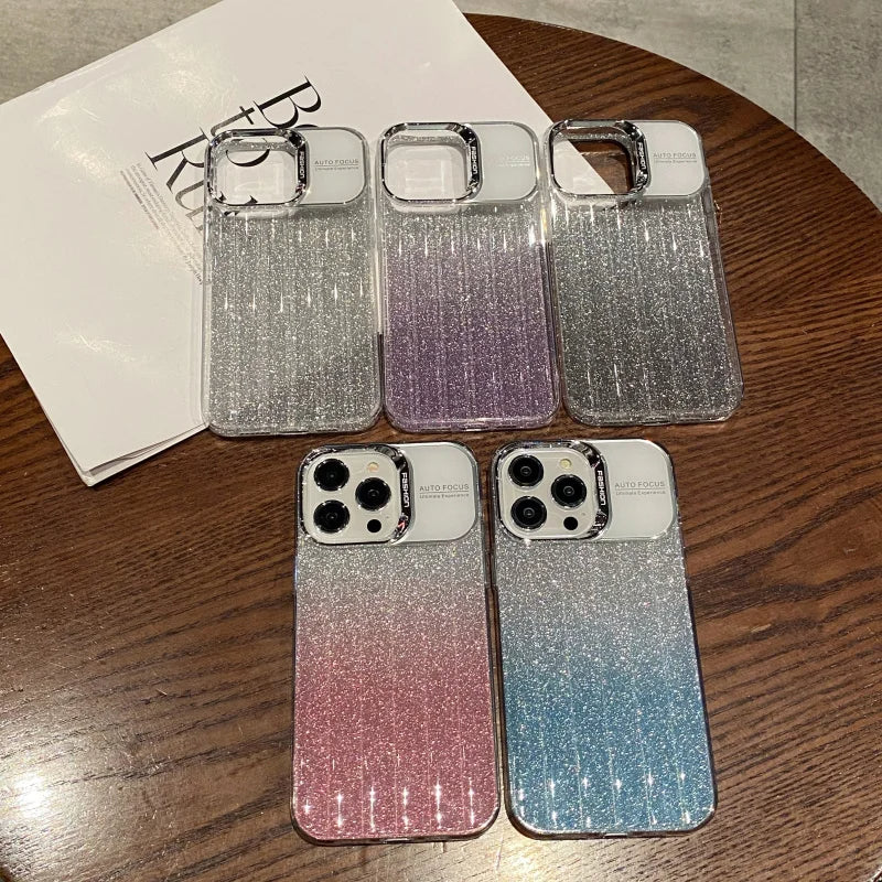 LuxuryKase LK120 Fashion Transparent Glitter Bling Gradient Soft Case For iPhone 11 12 13 14 15 Pro Max