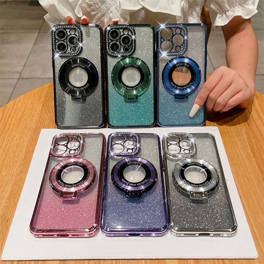 LuxuryKase LK111 Glitter Diamond Bracket Magnetic Holder Stand Mag-Safe Case For iPhone 11 12 13 14 15 Plus Pro Max