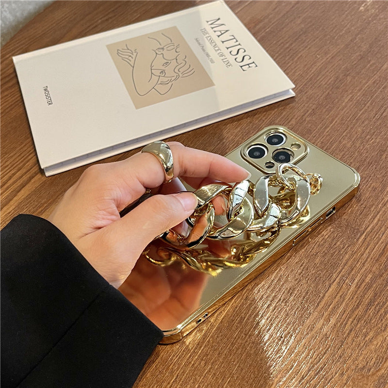 LuxuryKase Plating Mirror Metal Chain Bracelet Case For Iphone 11 12 13 14 Plus Mini Pro Max