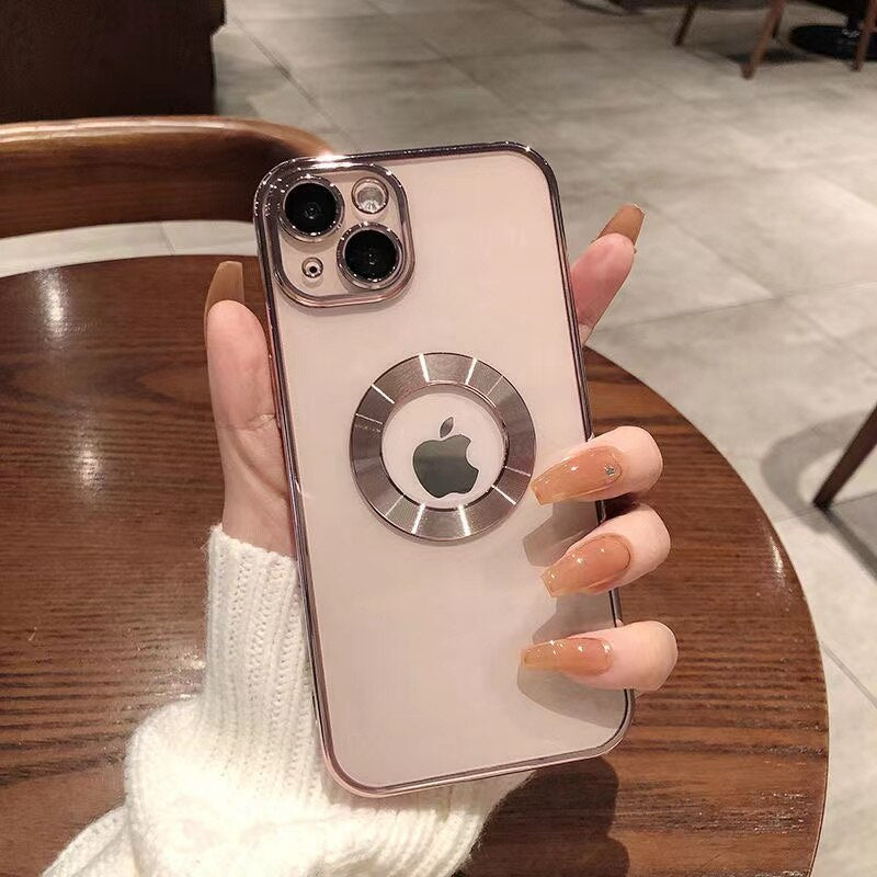 LuxuryKase Transparent Plating Hole Logo Case With Camera Protection For Iphone