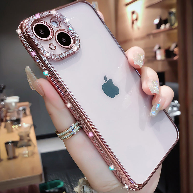 LuxuryKase Plating Glitter Diamond Transparent Shockproof Case For Iphone 11 12 13 14 Plus Mini Pro Max