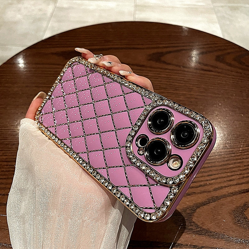 LuxuryKase Electroplated Glitter Diamond Rhinestone Phone Case For Iphone 11 12 13 14 Plus Mini Pro Max