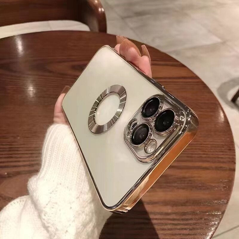 LuxuryKase Transparent Plating Hole Logo Case With Camera Protection For Iphone