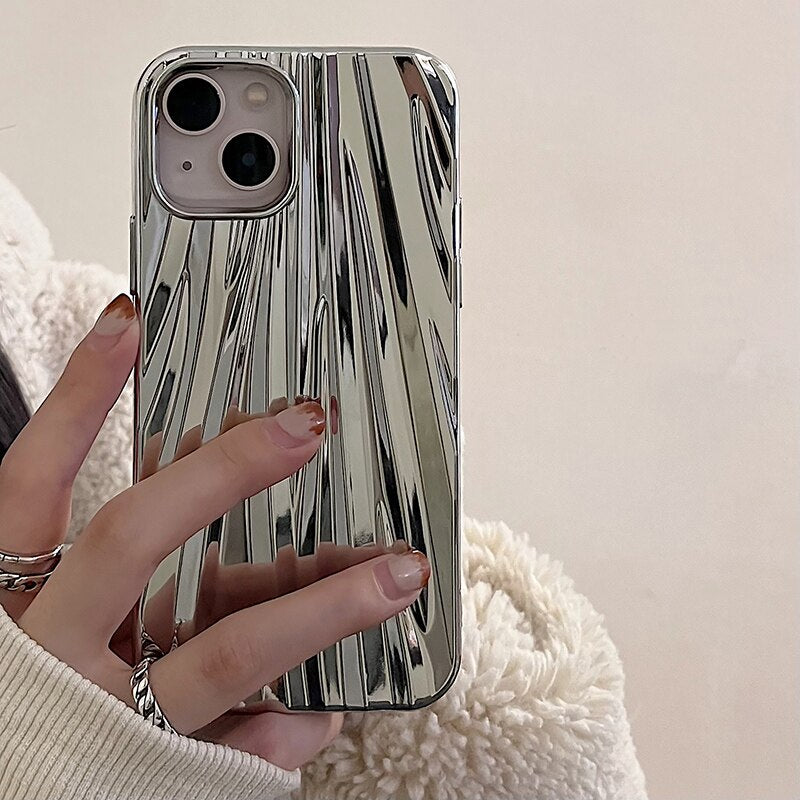 LuxuryKase Metallic Fold Crease Phone Case For Iphone