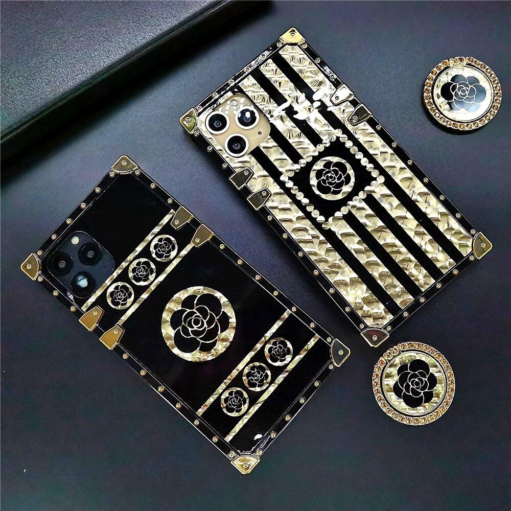 Us Lite Luxury Flower Case Square Cover for iPhone 11 12 13 14 Plus Mini Pro Max