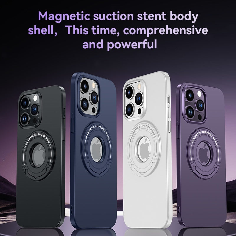 LuxuryKase Metal Stand, Ring Holder Shell, Compatible Mag-Safe Magnetic Wireless Charging Shockproof Case Cover For Iphone 12 13 14 15 16 Plus Pro Max