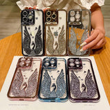 LuxuryKase LK123 Electroplate Diamond Angel Wings Glitter Clear Case For iPhone 11 12 13 14 15 Pro Max