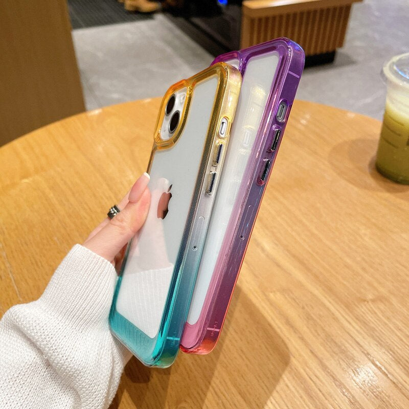 LuxuryKase Acrylic Shockproof Gradient Rainbow Color Bumper Case for Iphone 11 12 13 14 Plus Mini Pro Max