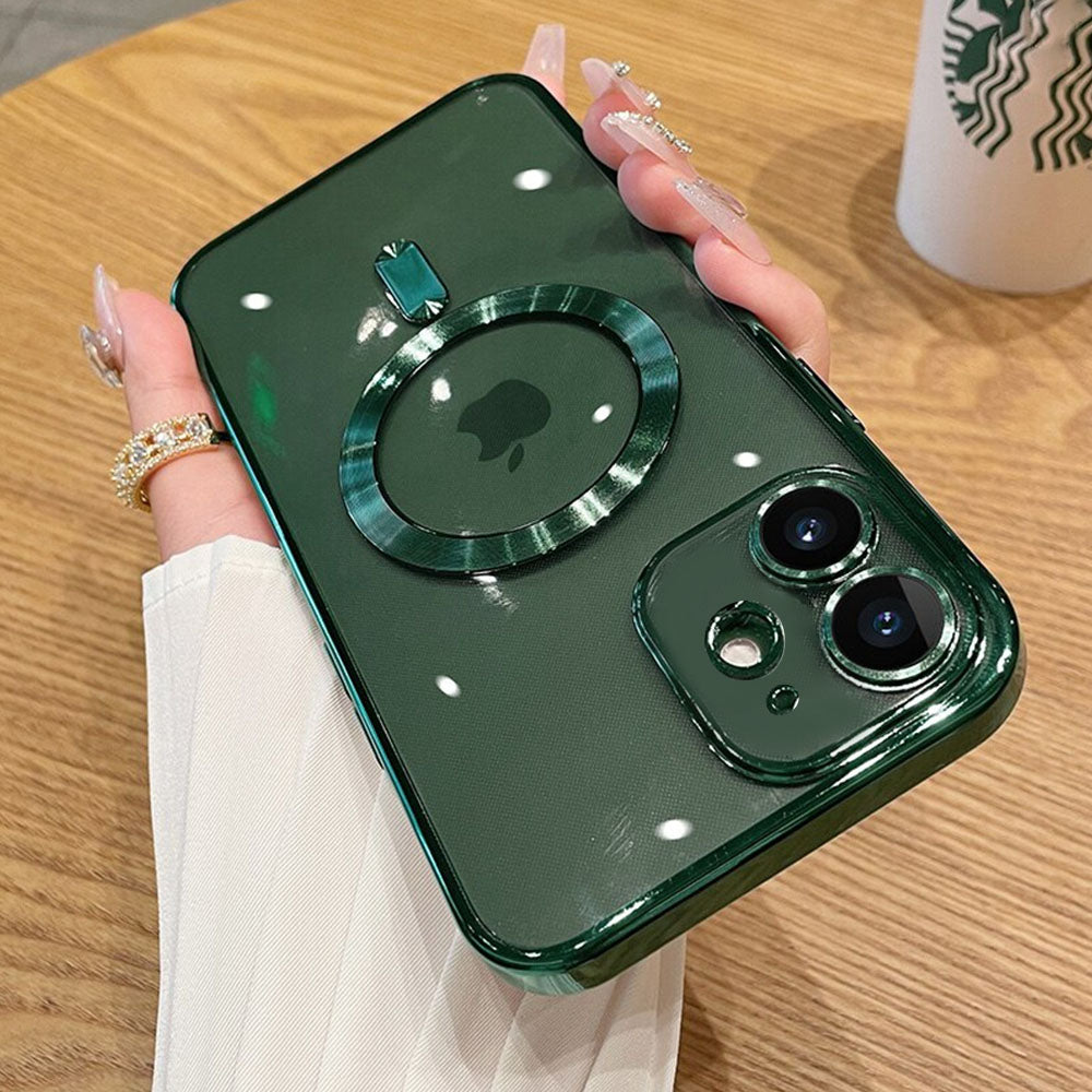 LuxuryKase Plating Magnetic Soft Cover with Camera Lens Protector, Compatible with Magsafe, Wireless Charging, and Magnetic Attachments For Iphone