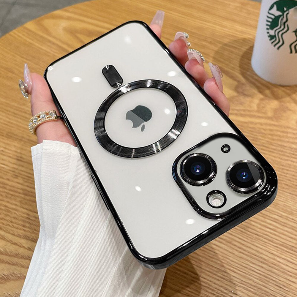 LuxuryKase Plating Magnetic Soft Cover with Camera Lens Protector, Compatible with Magsafe, Wireless Charging, and Magnetic Attachments For Iphone