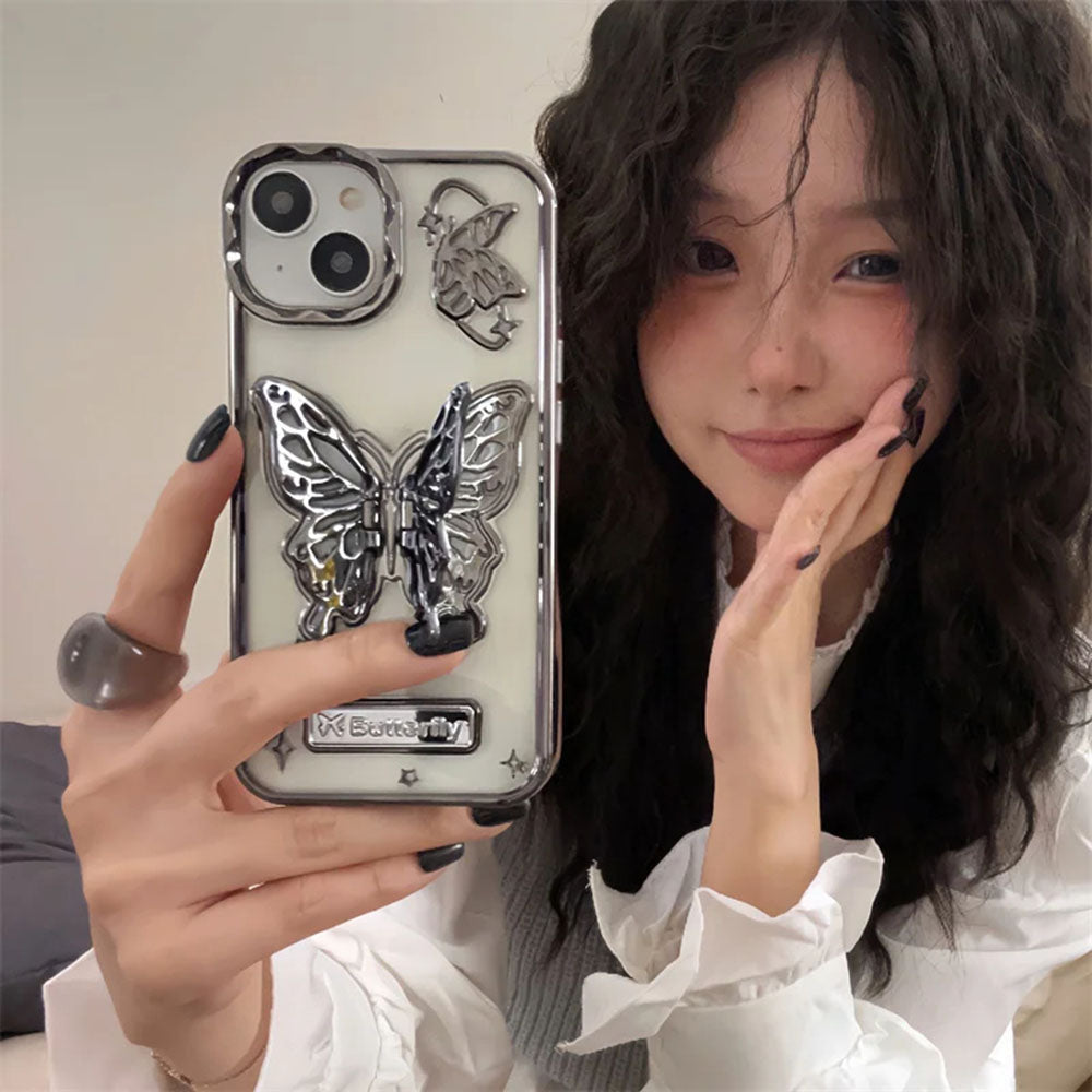 LuxuryKase LK113 Electroplate Solid Butterfly Holder Girl Case For iPhone 11 12 13 14 15 Plus Pro Max