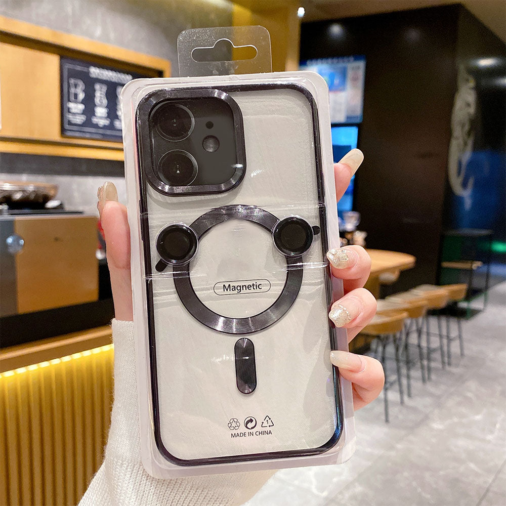 LuxuryKase LK102 Magnetic Mag-Safe Wireless Charging Transparent Case With Lens Film for iPhone 11 12 13 14 15 Plus Pro Max