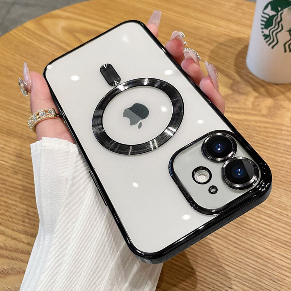 LuxuryKase Plating Magnetic Soft Cover with Camera Lens Protector, Compatible with Magsafe, Wireless Charging, and Magnetic Attachments For Iphone