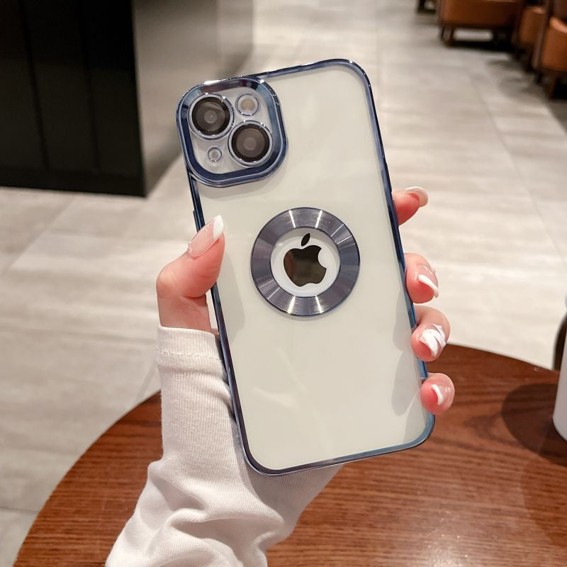 LuxuryKase Transparent Plating Hole Logo Case With Camera Protection For Iphone