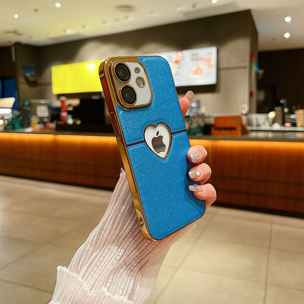 LuxuryKase LK110 Precision Heart Hole Leather Case with Lens Protection for iPhone 11 12 13 14 15 Plus Pro Max