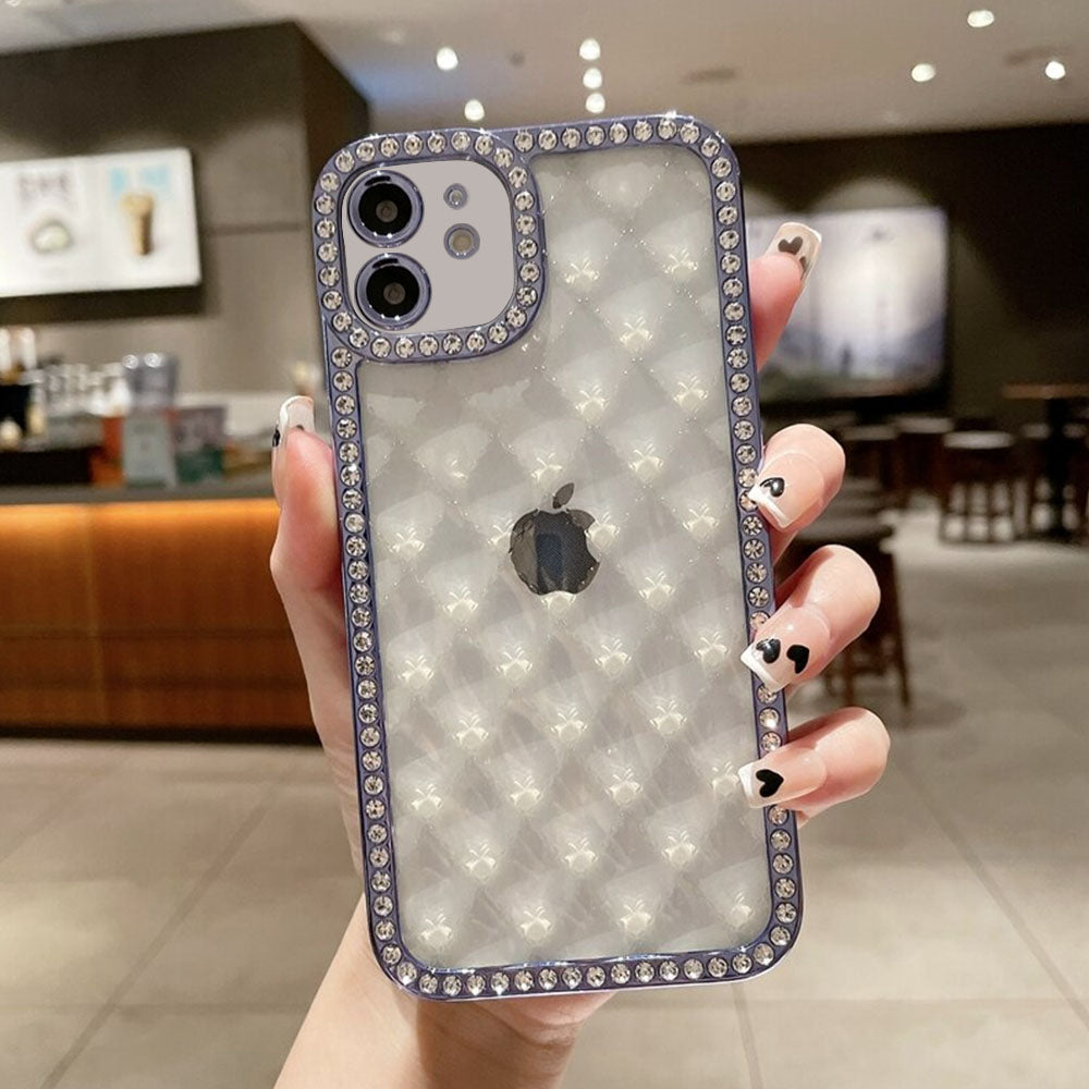 LuxuryKase Lingge Bling Glitter Bumper Transparent Shockproof Soft Case Cover For Iphone 11 12 13 14 Plus Mini Pro Max