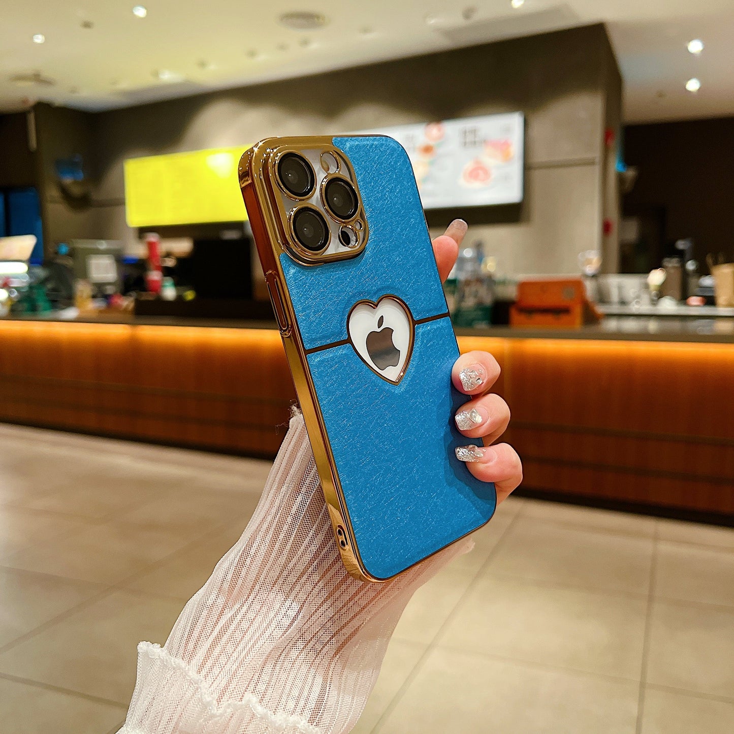 LuxuryKase LK110 Precision Heart Hole Leather Case with Lens Protection for iPhone 11 12 13 14 15 Plus Pro Max