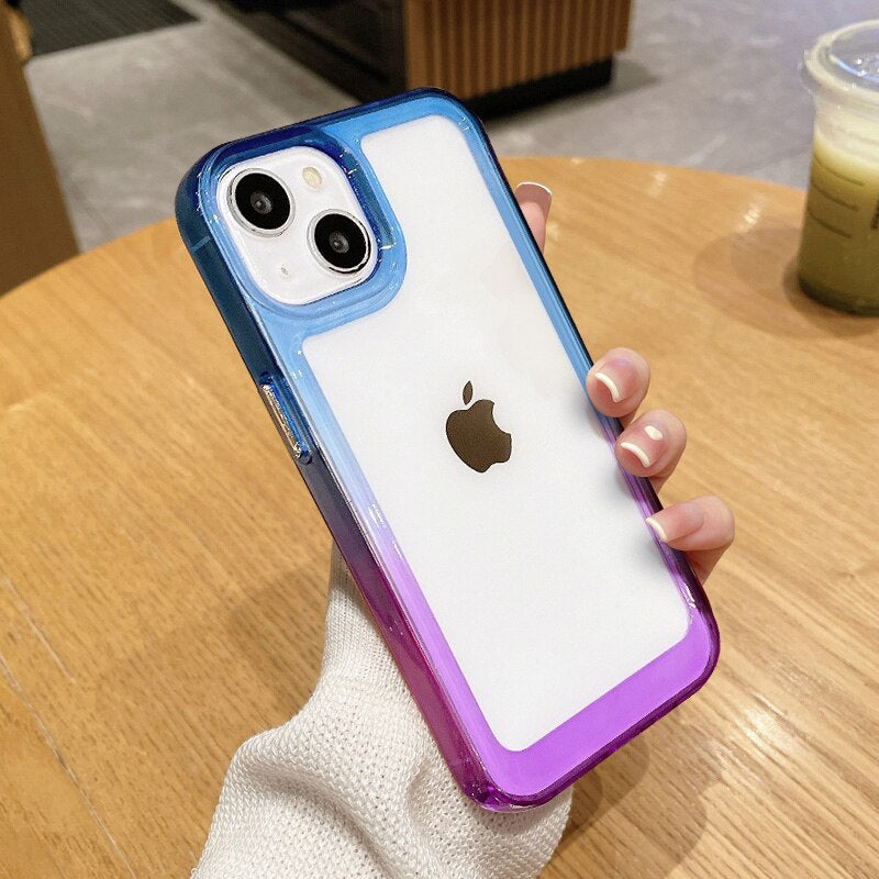 LuxuryKase Acrylic Shockproof Gradient Rainbow Color Bumper Case for Iphone 11 12 13 14 Plus Mini Pro Max