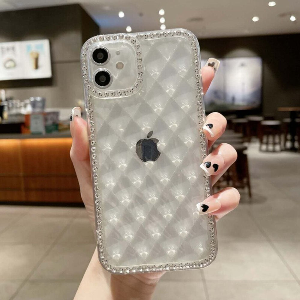 LuxuryKase Lingge Bling Glitter Bumper Transparent Shockproof Soft Case Cover For Iphone 11 12 13 14 Plus Mini Pro Max