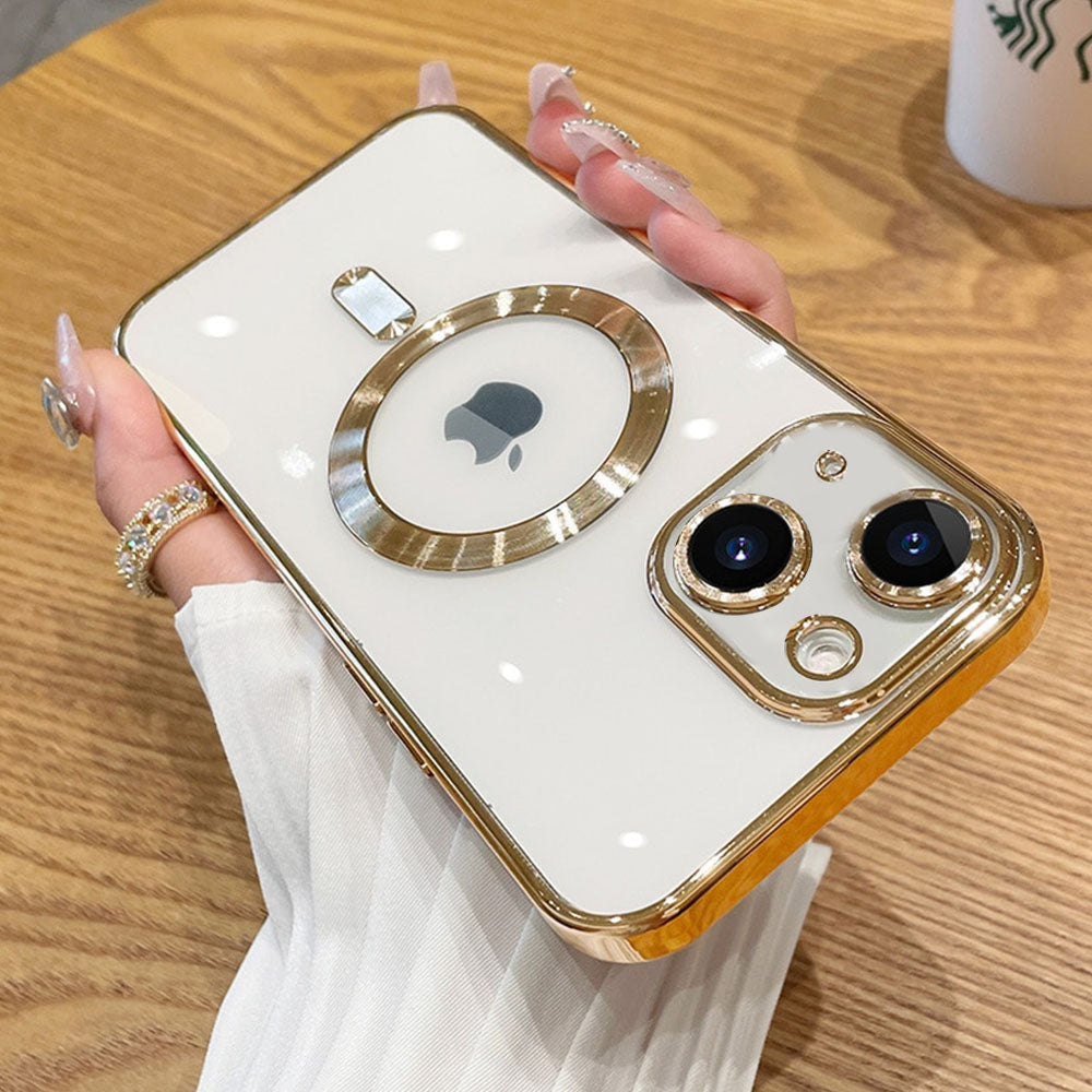 LuxuryKase Plating Magnetic Soft Cover with Camera Lens Protector, Compatible with Magsafe, Wireless Charging, and Magnetic Attachments For Iphone