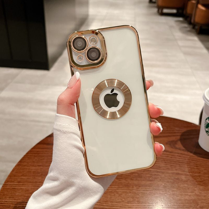 LuxuryKase Transparent Plating Hole Logo Case With Camera Protection For Iphone