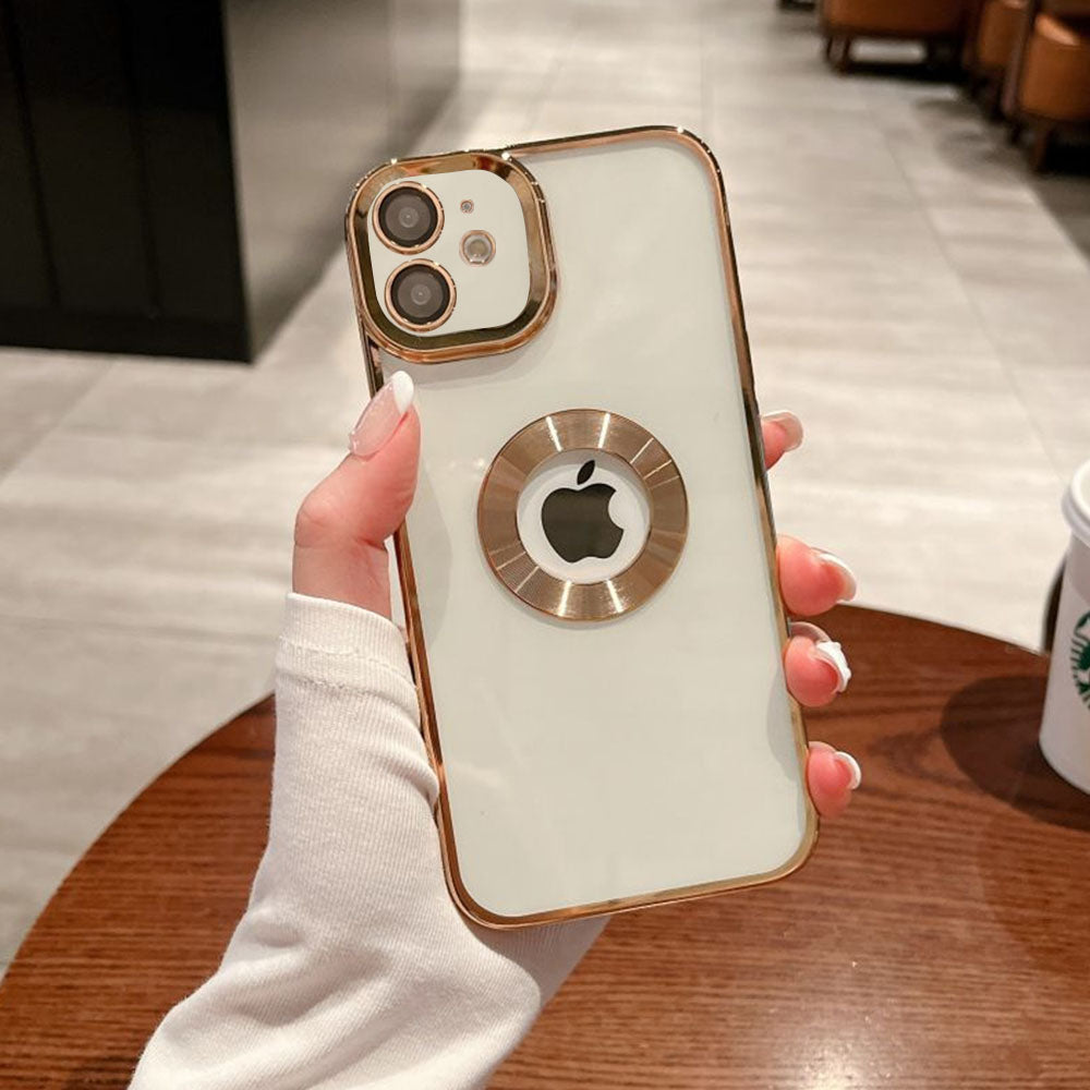 LuxuryKase Transparent Plating Hole Logo Case With Camera Protection For Iphone