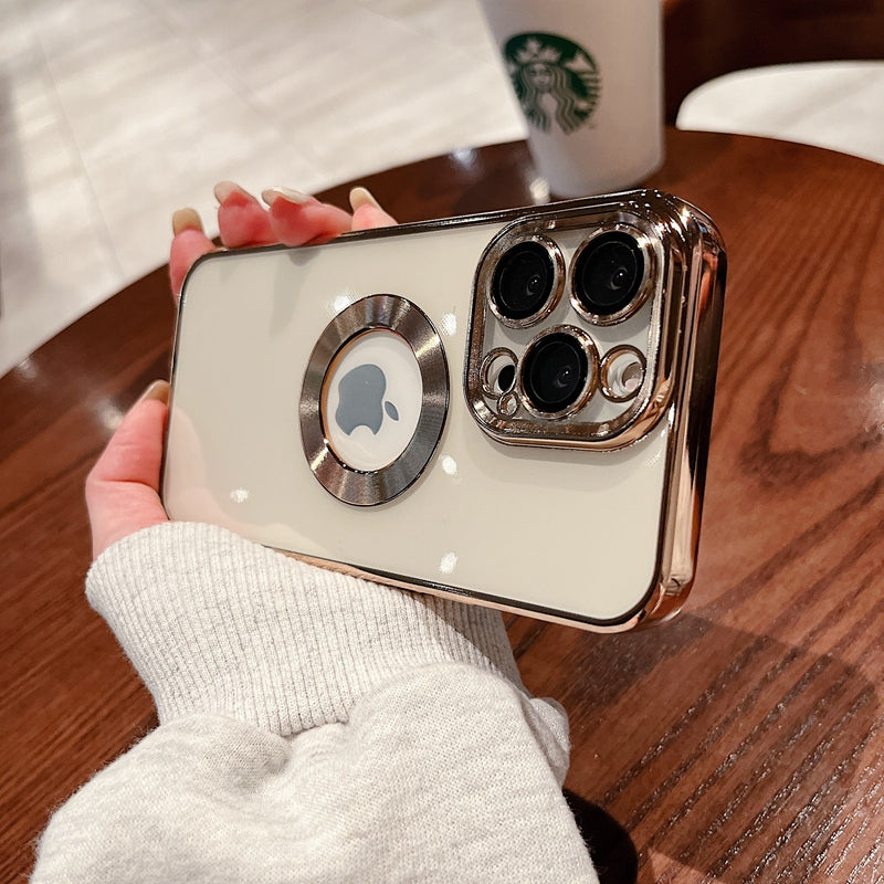 LuxuryKase Transparent Plating Hole Logo Case With Camera Protection For Iphone