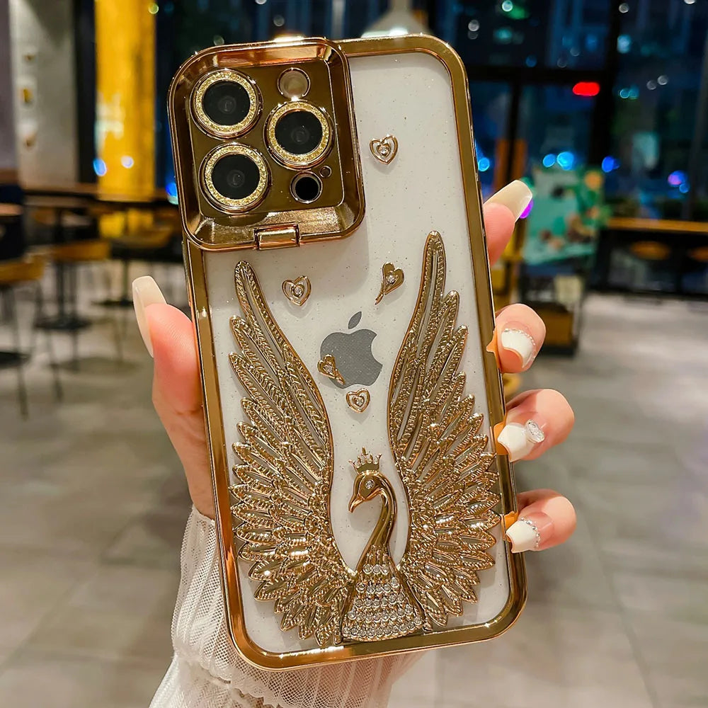 LuxuryKase LK123 Electroplate Diamond Angel Wings Glitter Clear Case For iPhone 11 12 13 14 15 Pro Max