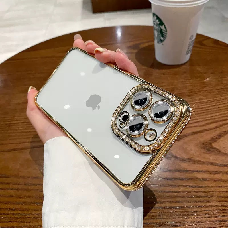 LuxuryKase Plating Glitter Diamond Transparent Shockproof Case For Iphone 11 12 13 14 Plus Mini Pro Max