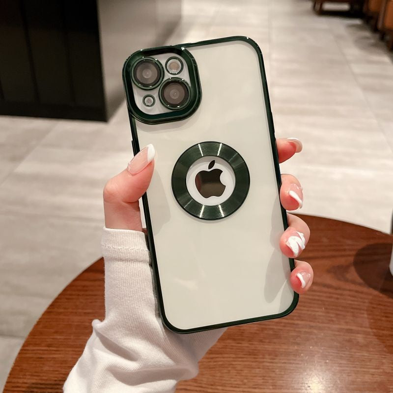 LuxuryKase Transparent Plating Hole Logo Case With Camera Protection For Iphone