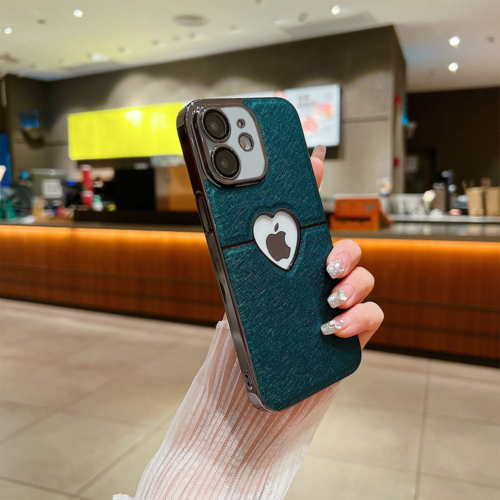 LuxuryKase LK110 Precision Heart Hole Leather Case with Lens Protection for iPhone 11 12 13 14 15 Plus Pro Max