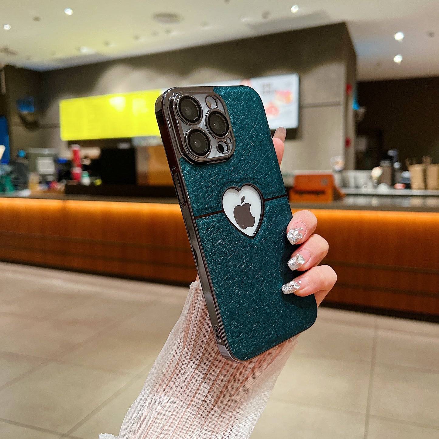 LuxuryKase LK110 Precision Heart Hole Leather Case with Lens Protection for iPhone 11 12 13 14 15 Plus Pro Max